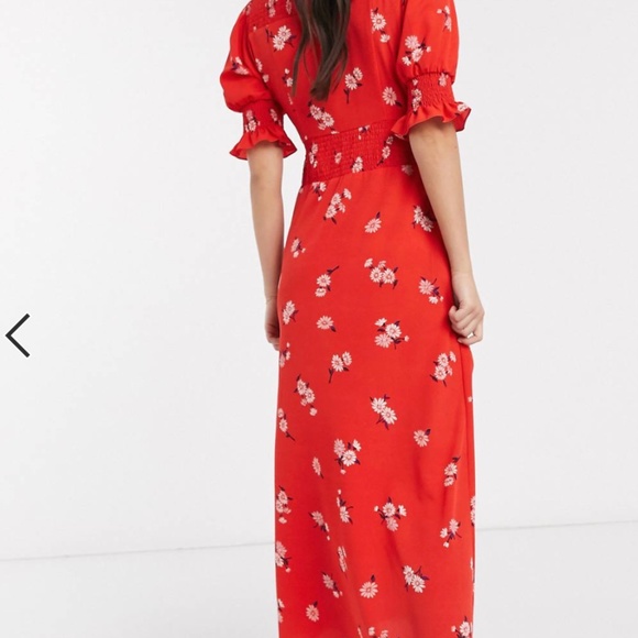 ASOS DESIGN button through maxi tea dress with shirred waist in floral print - Picture 4 of 7